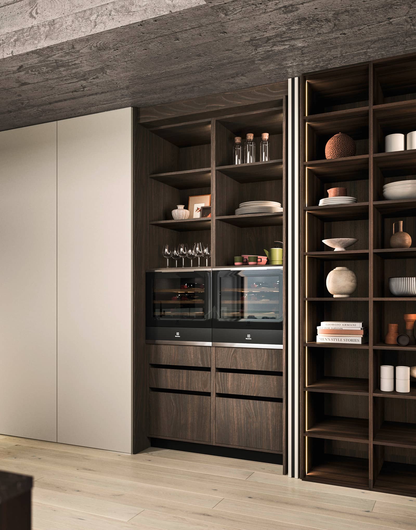 Portes en laqué mat Gris Plume avec système Sipario