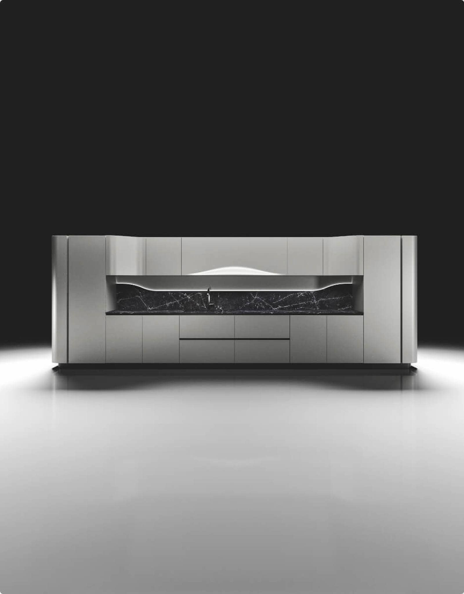 Cuisine Ola Pininfarina avec croupier et colonnes courbes