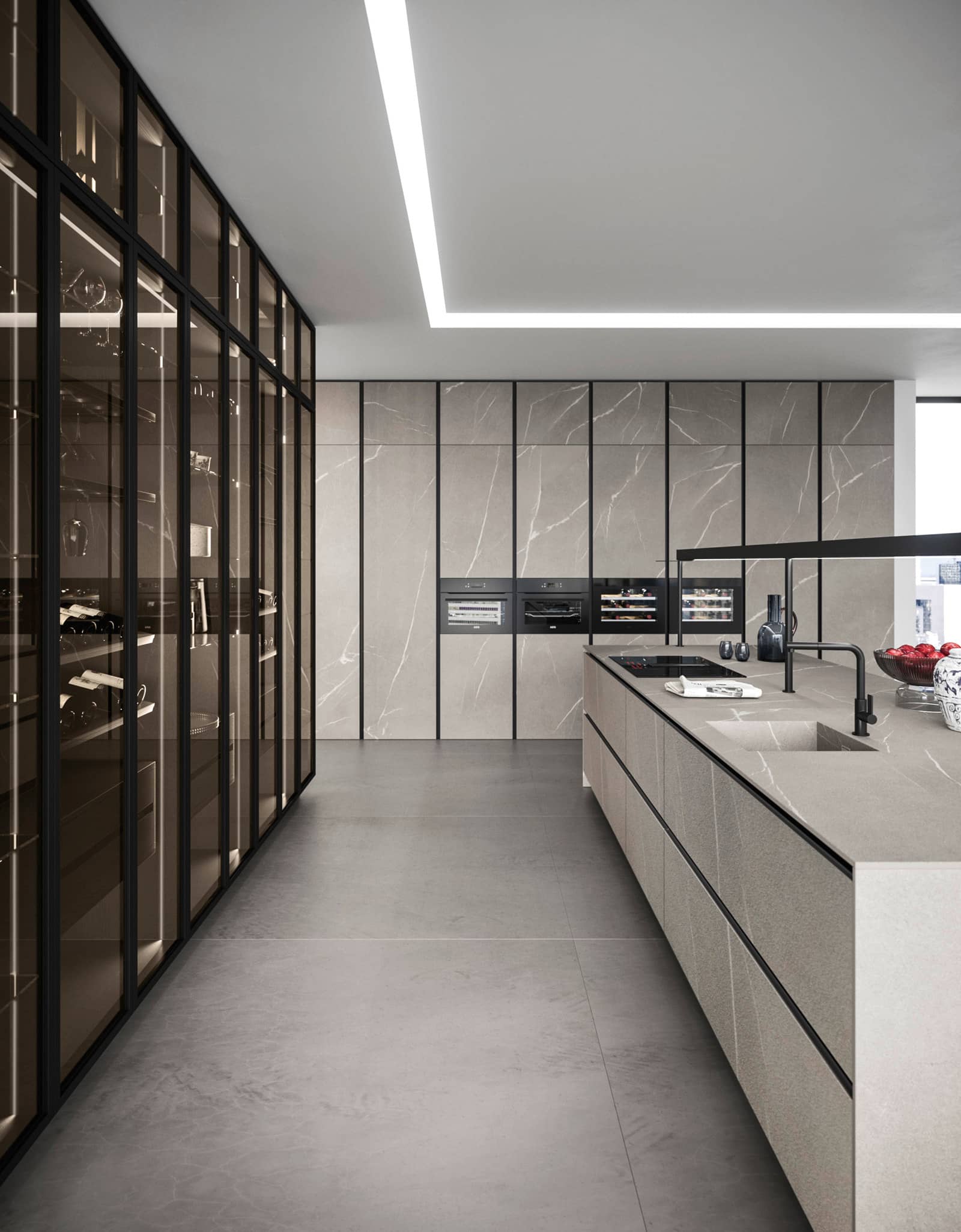 Cuisine Elementi avec îlot central et vitrines Rialto