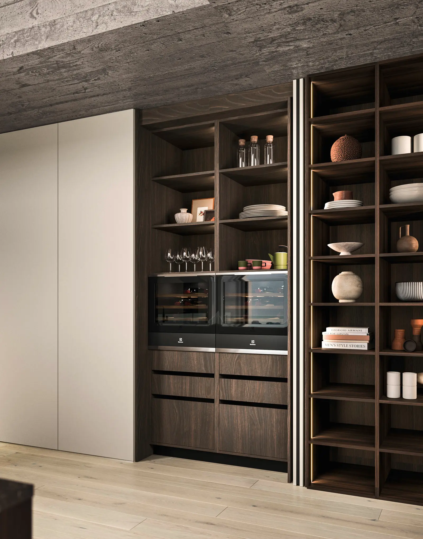 Portes en laqué mat Gris Plume avec système Sipario