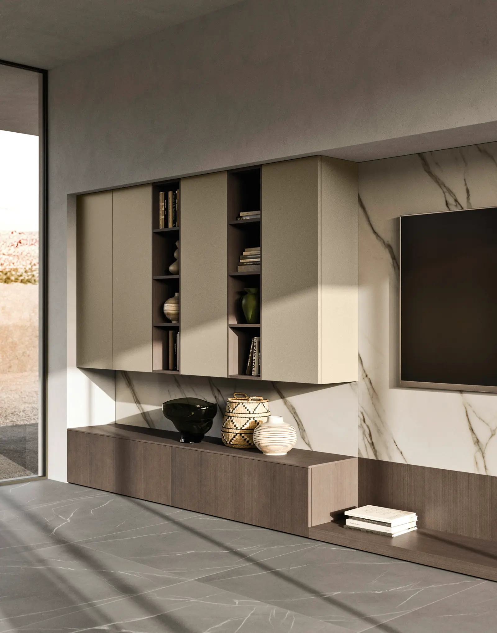 Modula Eucalyptus en paroi équipée living
