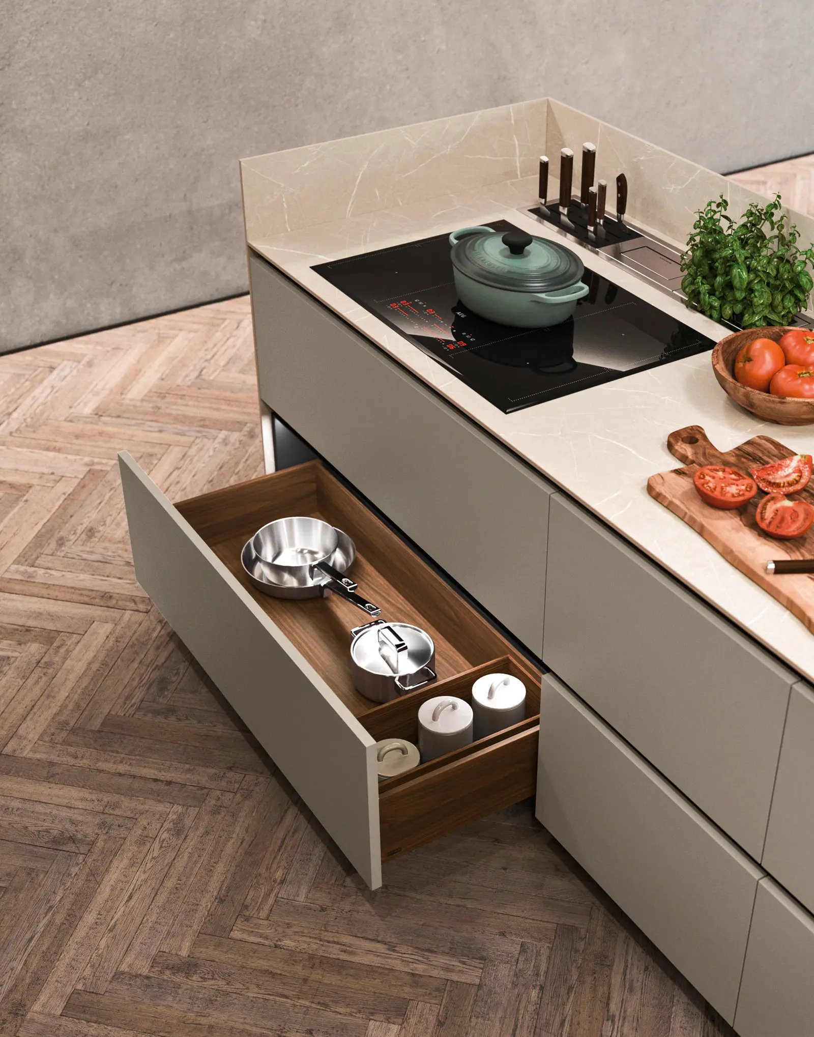 Meubles bas Principio Gris Cashmere avec paniers Ta'or