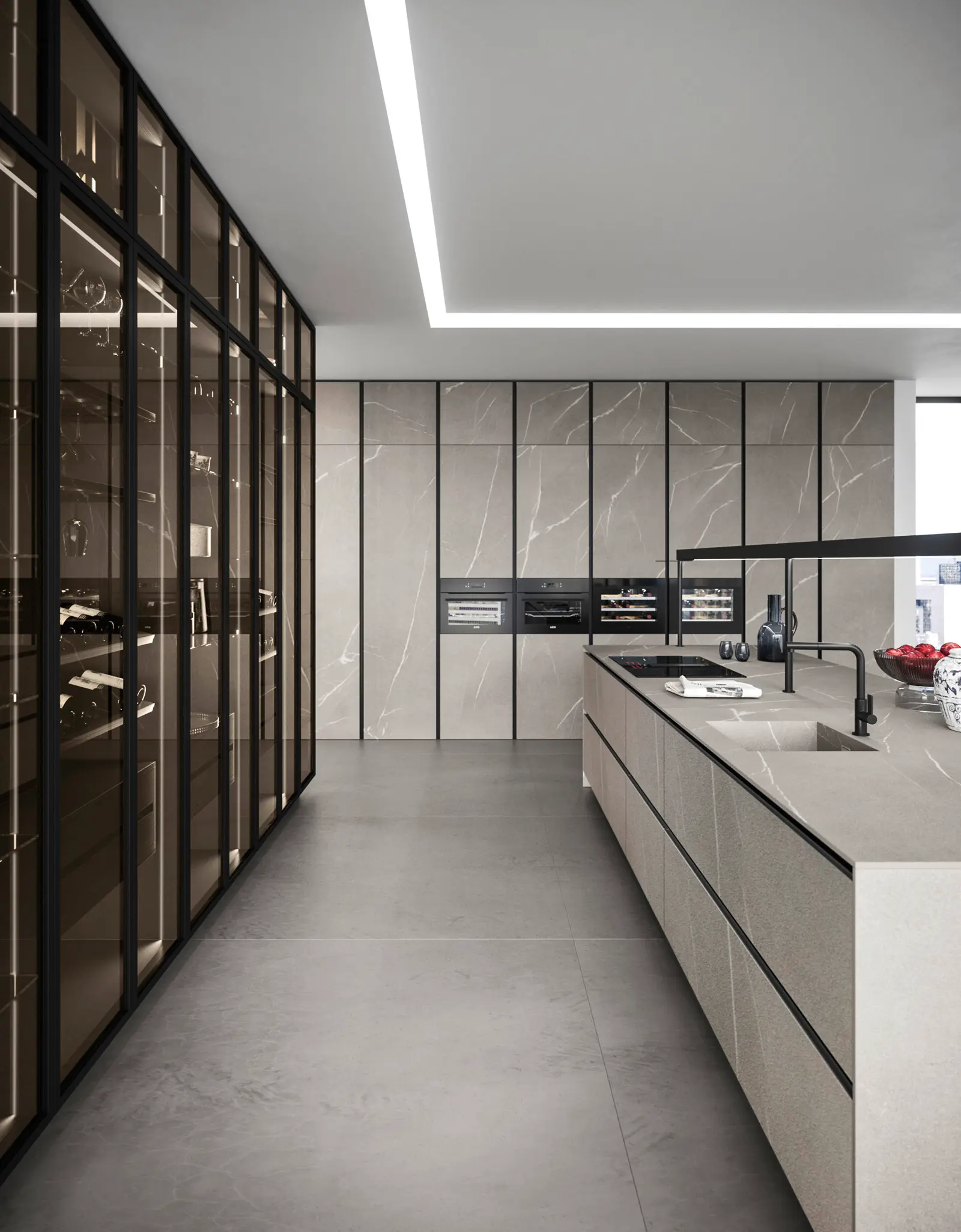 Cuisine Elementi avec îlot central et vitrines Rialto
